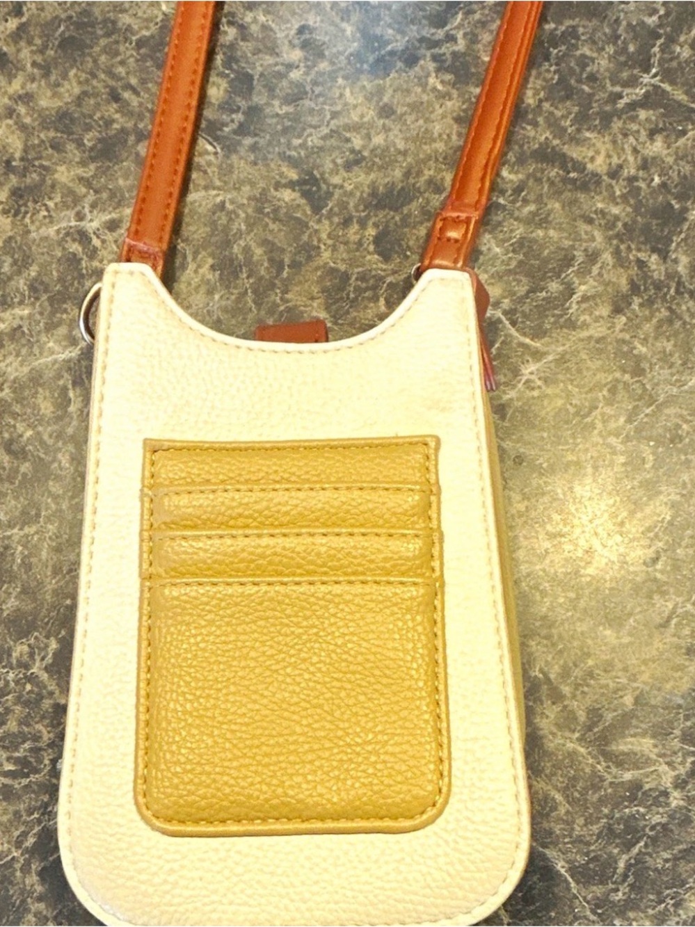 Cream Crossbody Phone Bag with Mustard Card Pocket